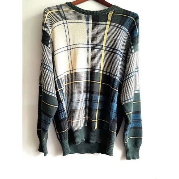 VTG Nautica Sz Large Grandpa Academia Professor Preppie Plaid Slouchy Sweater - Picture 2 of 8